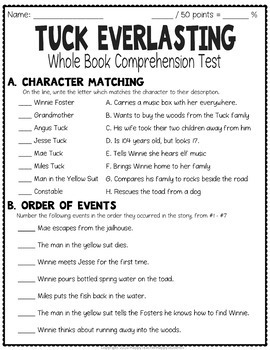 Tuck Everlasting Test: Final Book Quiz with Answer Key | TpT