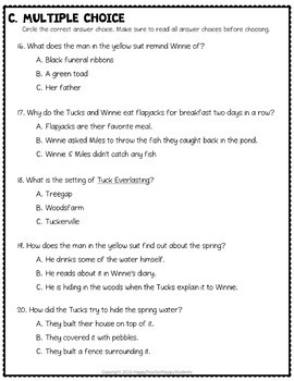 Tuck Everlasting Test: Final Book Quiz with Answer Key | TpT