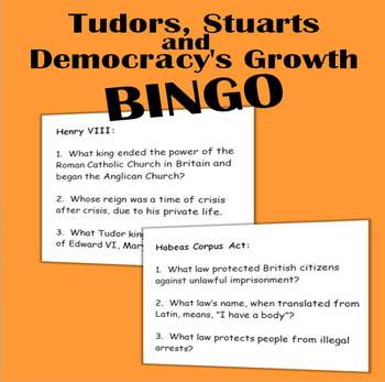 Preview of Tudors, Stuarts and Democracy's Growth BINGO