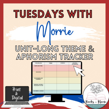 Preview of Tuesdays with Morrie Unit-Long Theme AND Aphorism Tracker Analysis Activity