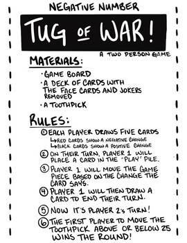 Preview of Tug Of War! - A Negative Numbers Two Player Card Game