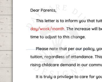 Tuition Increase Letter/ Daycare Price Increase Letter/ Preschool Rate
