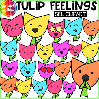 Preview of Tulip Clipart Emotions - SEL - Spring Flower Clipart Feelings