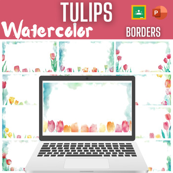 Preview of Tulip Themed Watercolor Borders for Google Slides and PowerPoint 16x9 frames