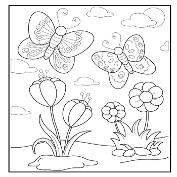 Tulips flowers and butterfly Coloring Page Sheet - Spring Tulips ...