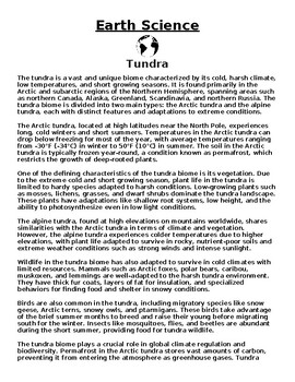 Preview of Tundra Article & Questions (Word Document)