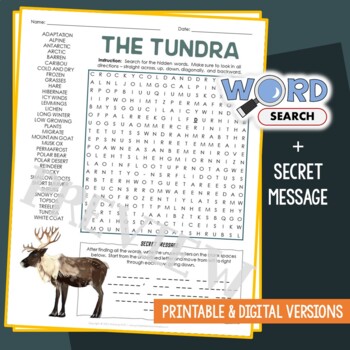 Preview of Biome/Ecosystem: Arctic Tundra Word Search Habitat Animals Activity Worksheet