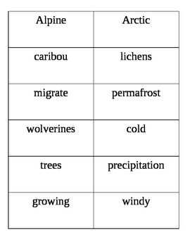 Preview of Tundra Habitat Vocabulary Matching cards