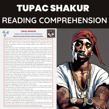 Tupac Shakur 2Pac Biography Reading Comprehension | Hip-Hop and Rap Music  Artist