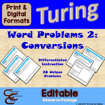 Preview of Measurement Conversion Word Problems Coding Projects in Turing Editable Resource