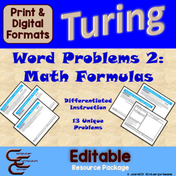 Preview of Math Formula Word Problems Coding Projects in Turing Editable Resource