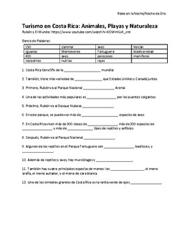 Preview of Turismo en Costa Rica: Rubén y El Mundo Video Worksheet