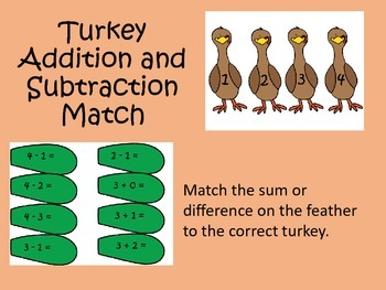 Preview of Turkey Addition and Subtraction Match