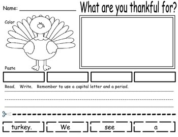 Preview of Turkey - Build A Sentence FREEBIE