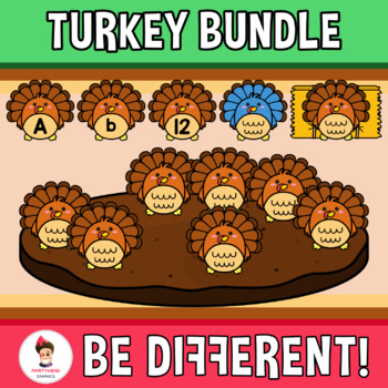 Preview of Turkey Bundle Clipart Thanksgiving Animal Math Counting Letters Numbers