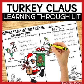 Preview of Turkey Claus Christmas Book Companion Worksheets and Turkey Disguise Craft