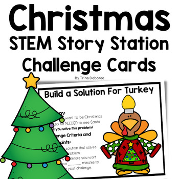 Preview of Turkey Claus Christmas STEM Story Station Task Cards for Makerspace