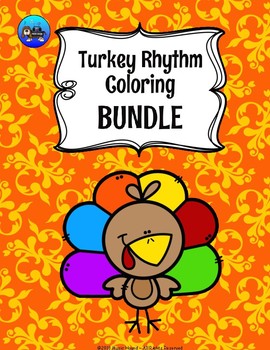 Preview of Turkey Color By Music Note Rhythm Coloring BUNDLE