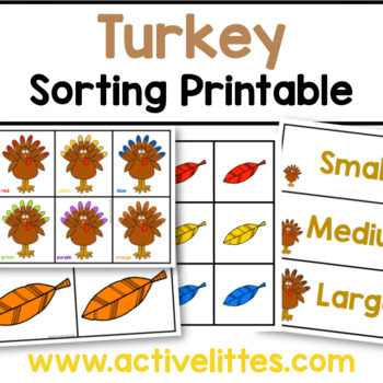 Preview of Turkey Color and Size Sorting Toddler Preschool Printable