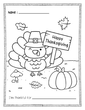Turkey Coloring Page Pumpkin Thankful Thanksgiving Printables Activity