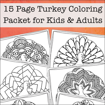 Turkey Coloring Pages Packet with 15 Intricate Designs for Coloring
