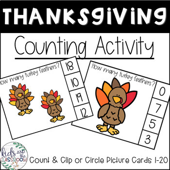 Turkey Count & Clip or Circle Math Activity | Numbers 1-20 | TPT