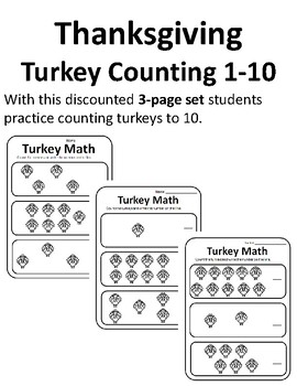 Turkey Counting 1-10 Thanksgiving Counting Turkey Math Worksheet