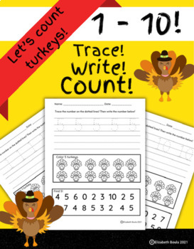 Preview of Turkey Counting! | Trace, Write, Count, Find 1 - 10 | Fall Number Book