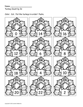 Turkey Counting and Skip Counting! (Color, cut & glue!) by Little Mrs M