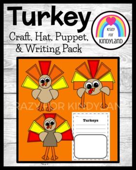 Preview of Turkey Craft, Puppet, and /or Hat Activity Pack for Kindergarten Thanksgiving