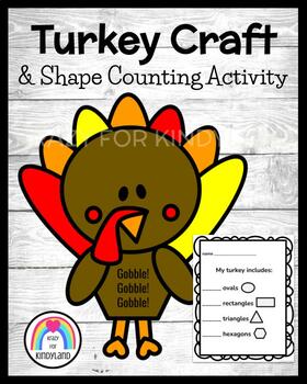 Preview of Turkey Craft, Shape Craft | Counting Activity | Thanksgiving Math | Kindergarten