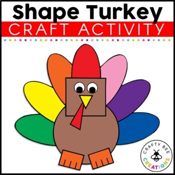 Preview of Turkey Shape Craft Template | Thanksgiving Math | 2d Turkey | Kindergarten