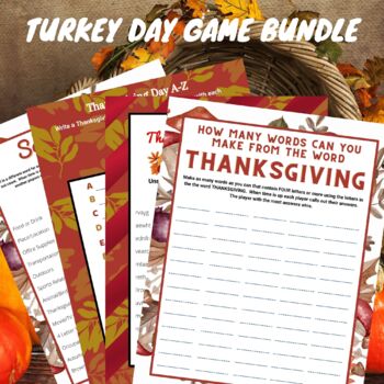 Preview of Turkey Day Game Bundle Four Unique Printable Games