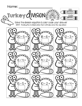 Preview of Turkey Division Worksheet (Thanksgiving Series)