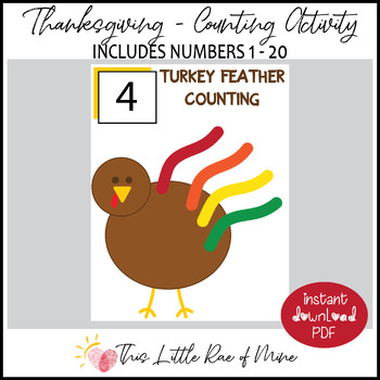 Preview of Turkey Feather Counting Mat - numbers 1-20 - Thanksgiving - printable - math