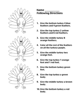 Preview of Turkey Following Directions