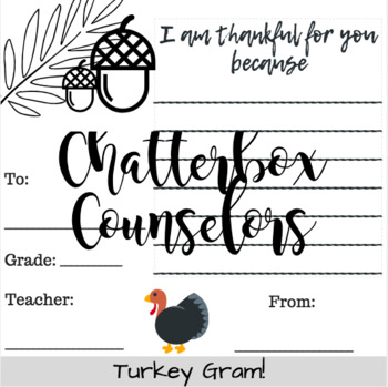 Turkey Grams Thanksgiving Activity by Chatter Box Counselors  TpT