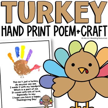 Preview of Thanksgiving Craft Turkey Handprint Poem Thanksgiving Activities Bulletin Board