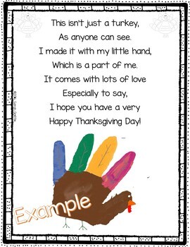 Preview of Turkey Handprint Poem for Thanksgiving