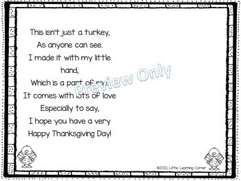 Turkey Handprint for Thanksgiving - Landscape Poem Card Craft | TPT