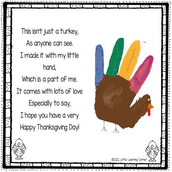 Preview of Turkey Handprint for Thanksgiving - Landscape Poem Card Craft