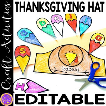 Preview of Turkey Hat Craft | Thanksgiving Name Crown Printable Editable template