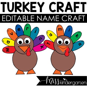 Preview of Thanksgiving Craft Editable Name Turkey Craft Kindergarten Craftivity
