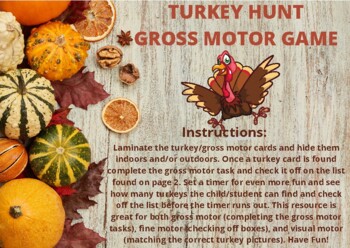 Preview of Turkey Hunt Flashcards Gross Motor Game (Thanksgiving, Fall)