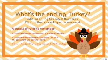 Preview of Turkey Inflected Endings -ing, -ed