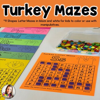 Preview of Turkey Letter Mazes-Thanksgiving-Fall