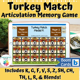 Turkey Match Boom Cards™ Articulation Memory Game Thanksgi