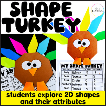 Preview of Turkey Math Craft w/ Shape Turkey, Thanksgiving Math Craft 2D Shape Activity