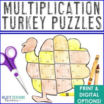 Preview of MULTIPLICATION Turkey Craft Game: Thanksgiving Math Activity Center Puzzle
