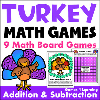 Preview of Turkey Math Games for Addition and Subtraction - Fun Thanksgiving Activity